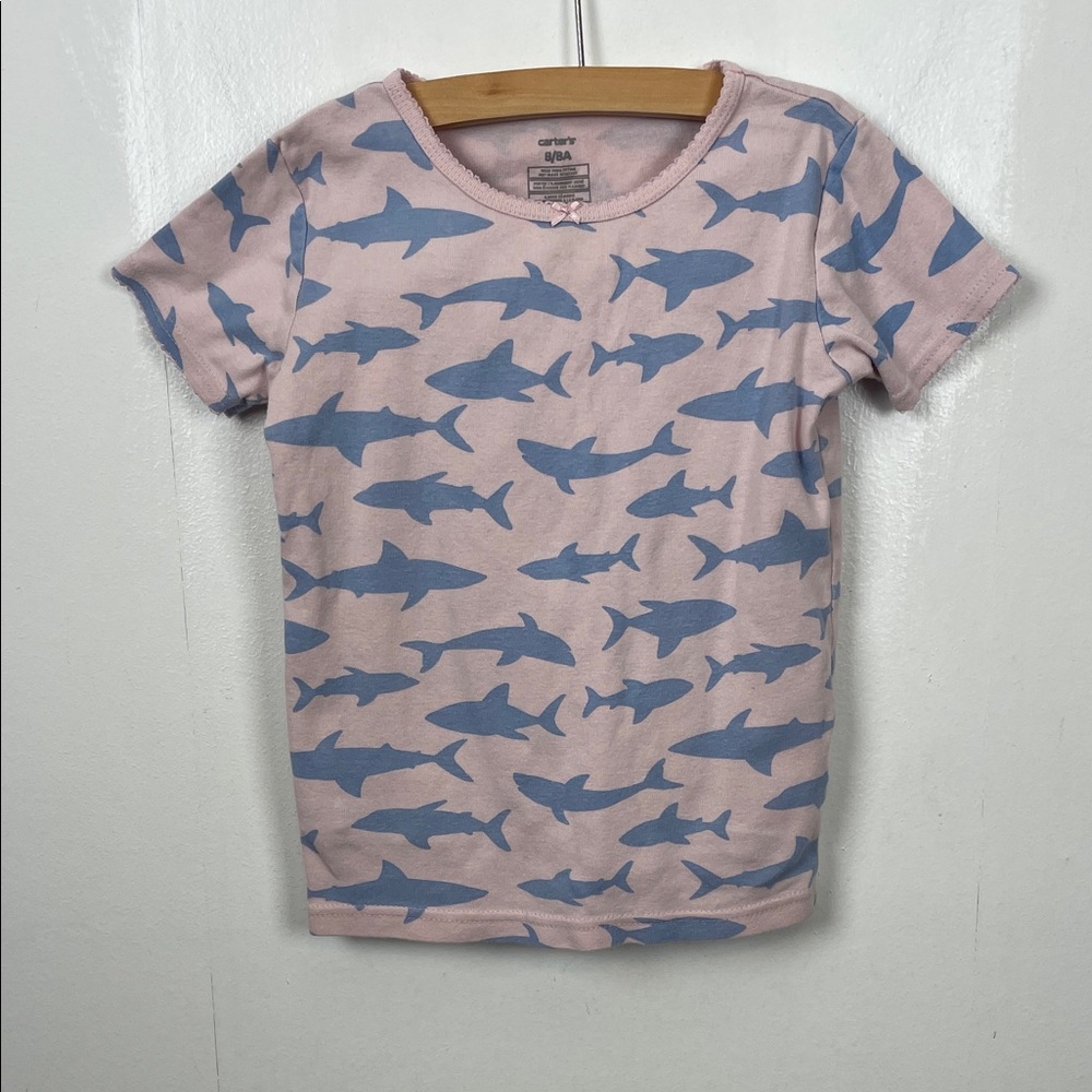 Carter's Girls Size 8 2PC Shark Print Pink Blue Pajama Shorts Set